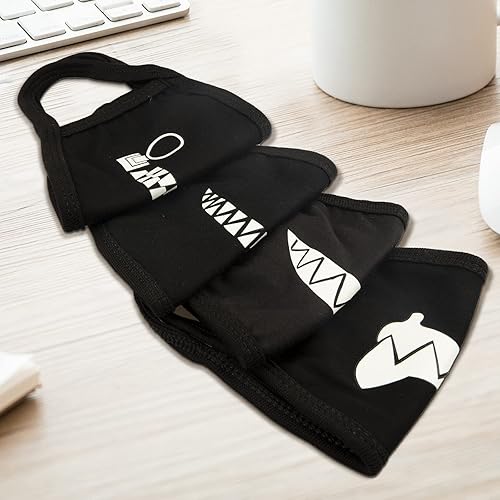 Miniatura 5 de gootrades Juego de 4 cubrebocas unisex con patrón de dientes, mezcla de algodón, antipolvo