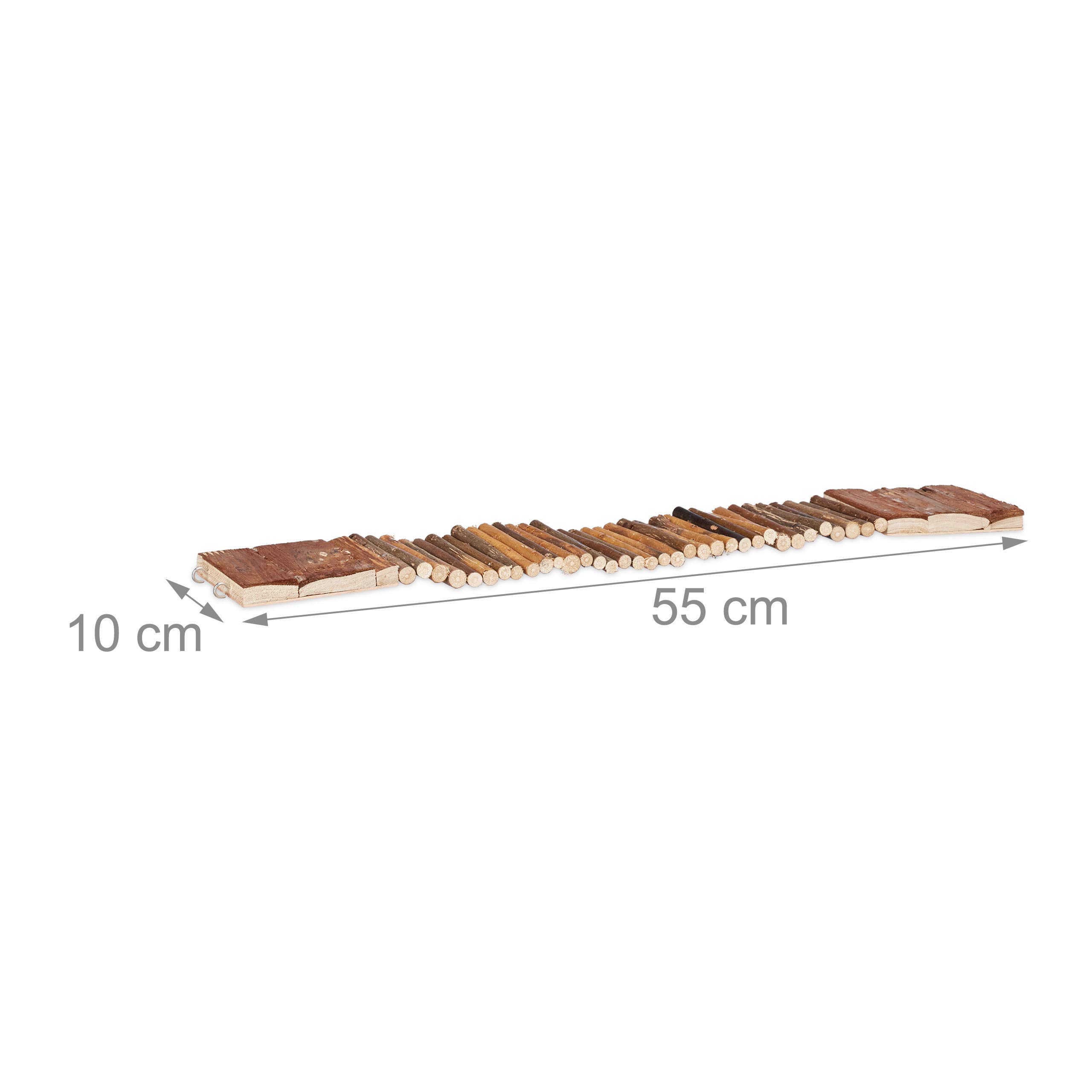 Relaxdays Ponte in legno roditore, set di 10, morbido, occhielli per appendere, scala gabbia, uccelli, Chima, HLP 1,5 x 55 x 10 cm, natura