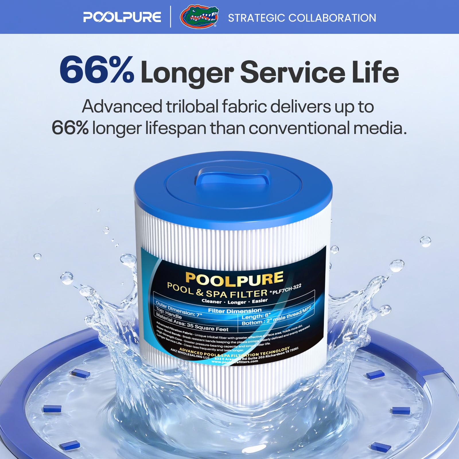 POOLPURE Filtre de spa 7CH-322 remplace PAS35-F2M, Unicel 7CH-322, Filbur FC-0420, 100520, 3301-2109, cartouche de filtre MPT/filetage mâle 5,1 cm