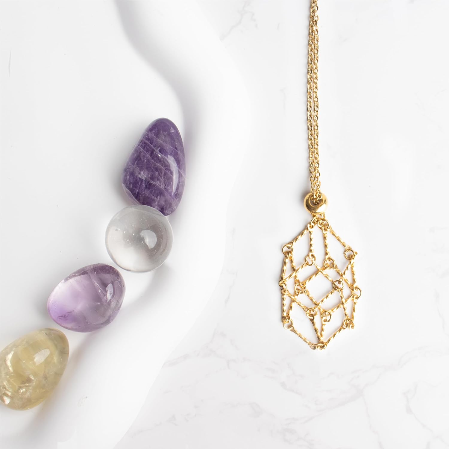 22Inch Interchangeable Crystal Holder Necklace Stainless Steel GemStones Cage Necklace Trendy Pendant Necklace for Women Men Necklace Holder for Healing Crystal