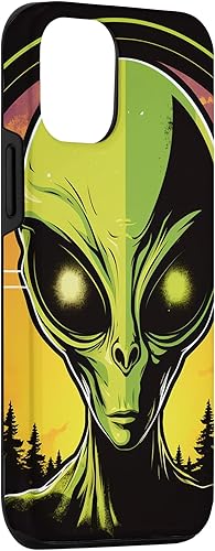 Vista 3 de iPhone 14 Pro Cute Green Alien Head UFO Space Face Alien Case