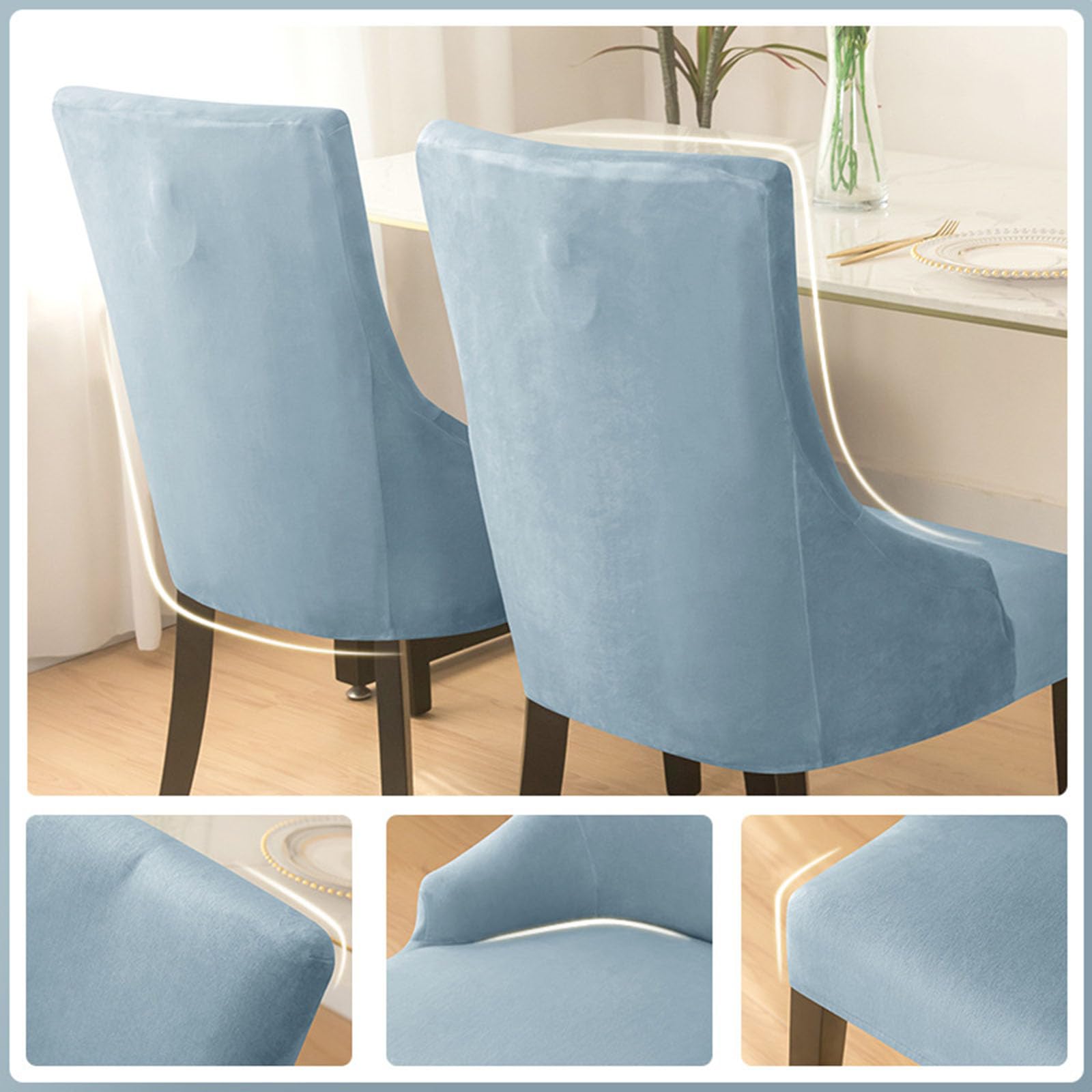 Leomix Funda elástica de Terciopelo para Silla con Respaldo de Orejas, Funda para Silla Lateral con Respaldo Reutilizable, Fundas Decorativas para sillas para Banquete en el Comedor,K,6pack