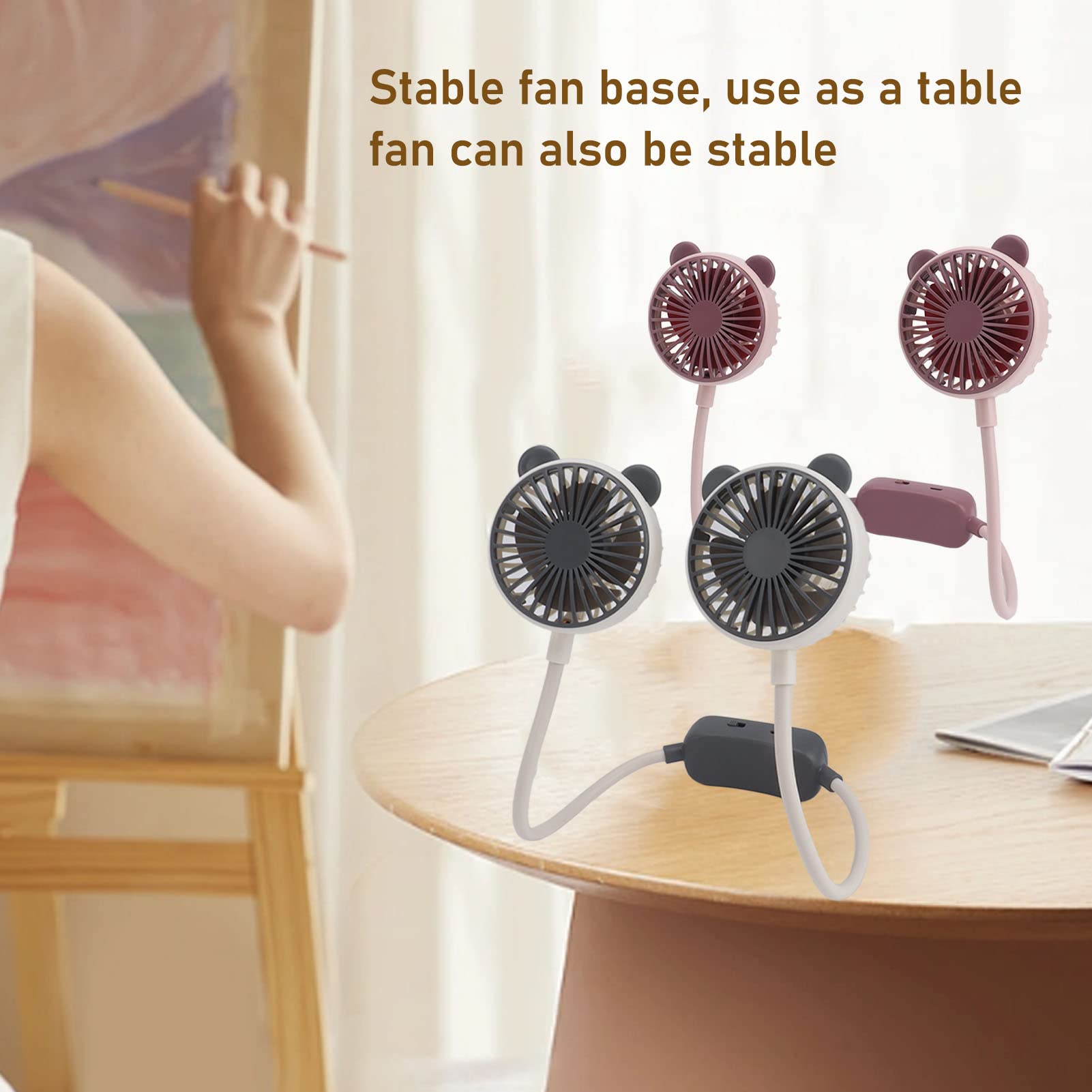 POENVFPO Ventilatore Portatile da Collo, Ventola Sospesa Indossabile Rotante a Doppia Testa a 360° con Tubo Flessibile Pieghevole e 2 velocità per Ufficio, Viaggi, attività All'aperto (WHITE)