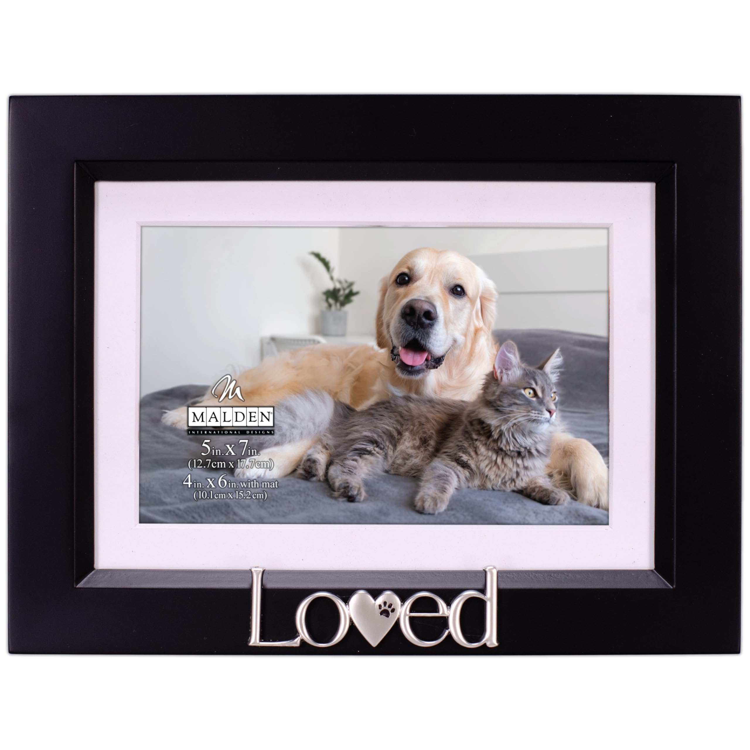Malden Black International Designs 4X6 Or 5X7 Loved Pet Expressions Picture Frame Silver Finish Word Attachment Matte Finish Frame White Beveled Mat