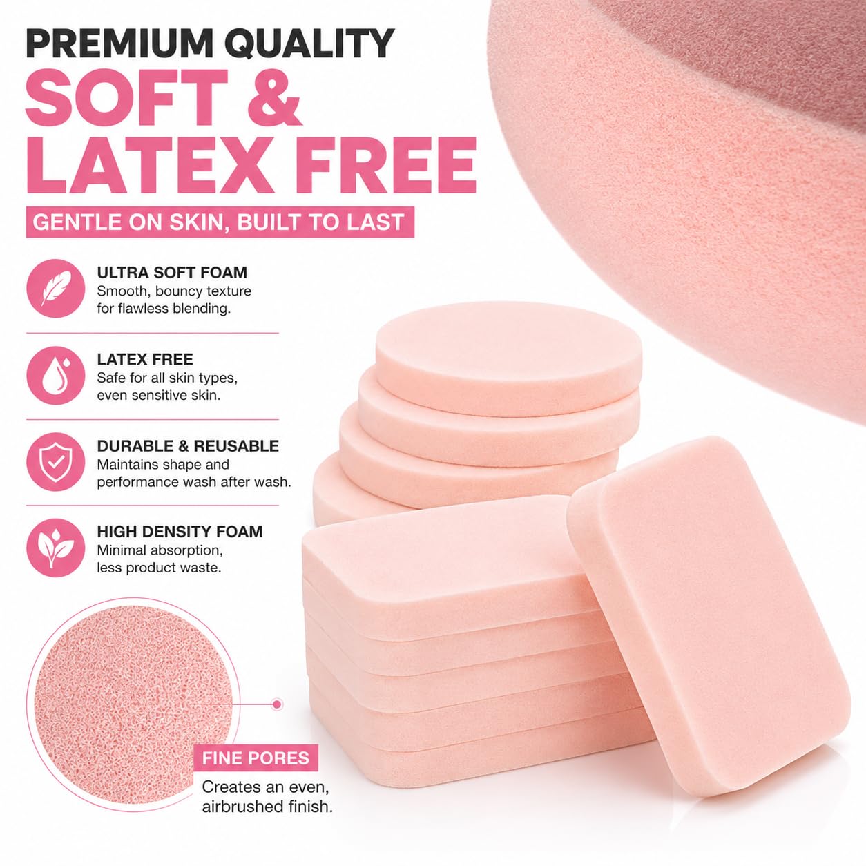 Blender Esponjas de maquillaje para belleza – Mezcla sin látex para cobertura completa en polvo, crema, cosméticos líquidos, de larga duración, desechables aplicadores de espuma – Paquete de 12