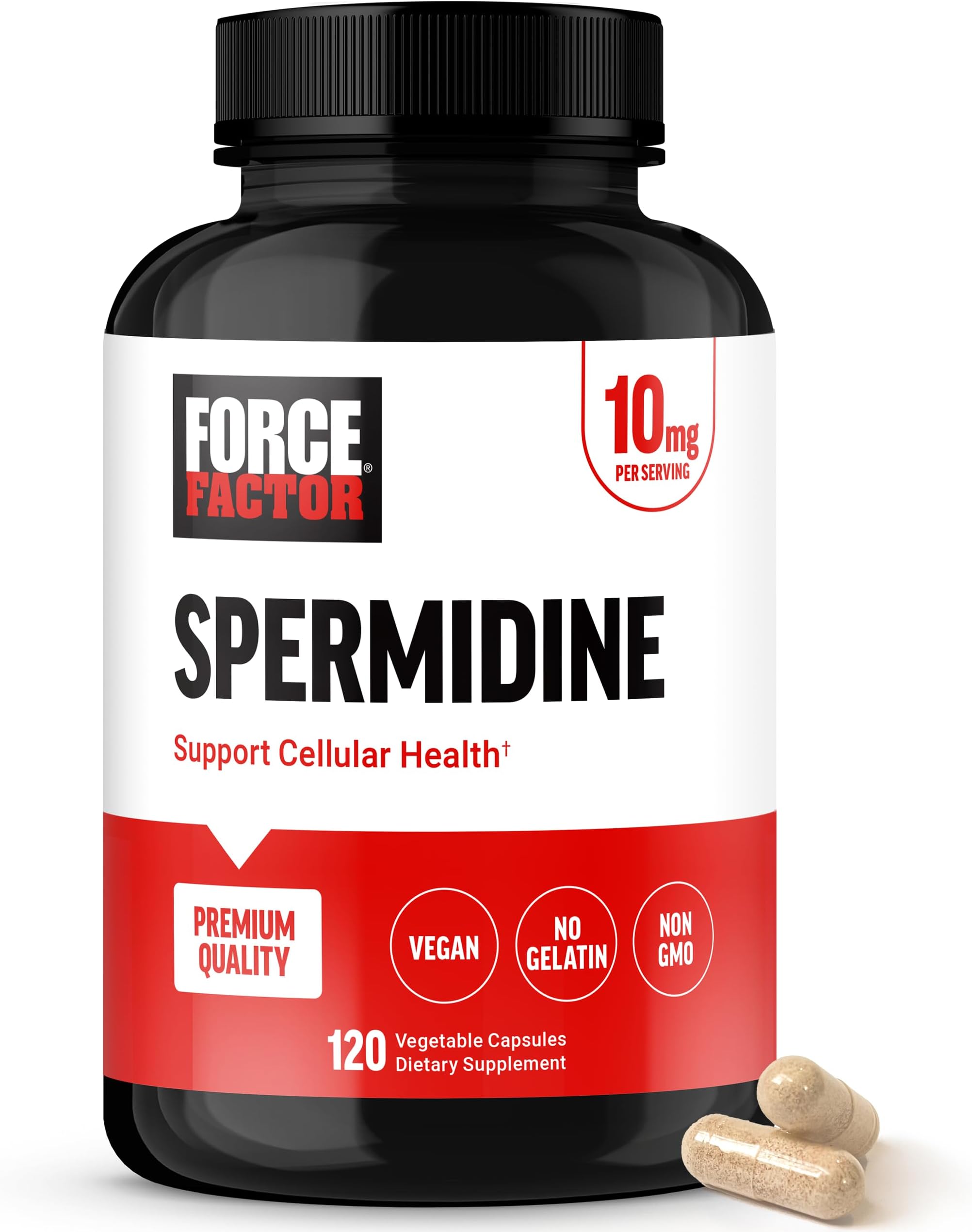 Force Factor Spermidine Supplements for Women & Men, Antioxidants Supplement for Longevity & Cellular Health, Vegan, No Gelatin, Non-GMO, 120 Capsules