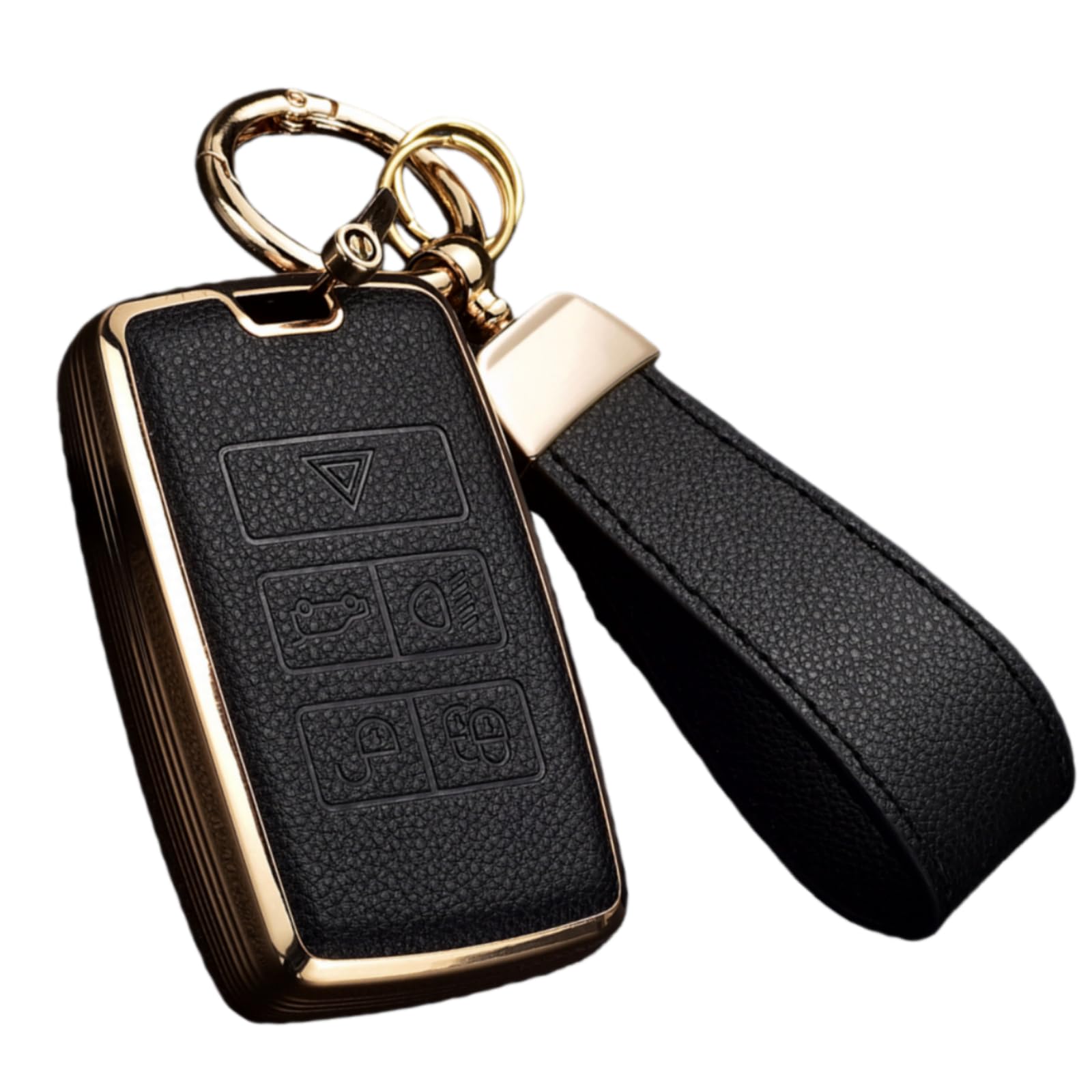 Photo 1 of ***ITEM IS GREEN***Axtrulix Key Fob Cover for Range Rover with Key Chain, Upper Leather + Soft TPU Key Cover Case Shell for Jaguar XE XJ XF, Land Rover Sport Velar Evoque Defender Discovery (Black)