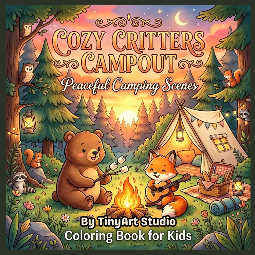 Cozy Critters Campout: Peaceful Camping Scenes (Coloring Book for Children) (Cute & Cozy Woodland Friends Colouring Books)