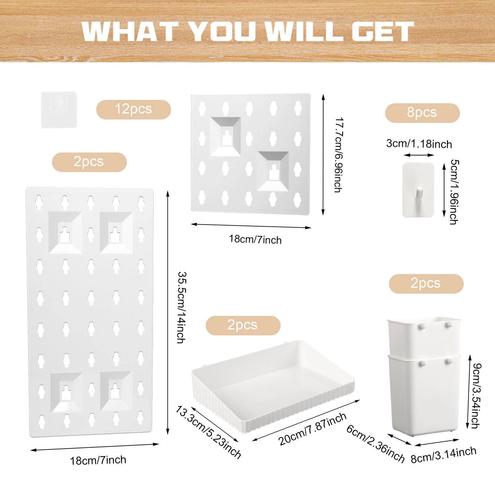 Pegboard, Weiß Lochplatte Schreibtisch, Stecktafel Wand Organizer, Modulares Pegboard-Zubehör, Schreibtisch Pegboard für Home Büro Küche, 3 Stück Stecktafeln und 12 Zubehör