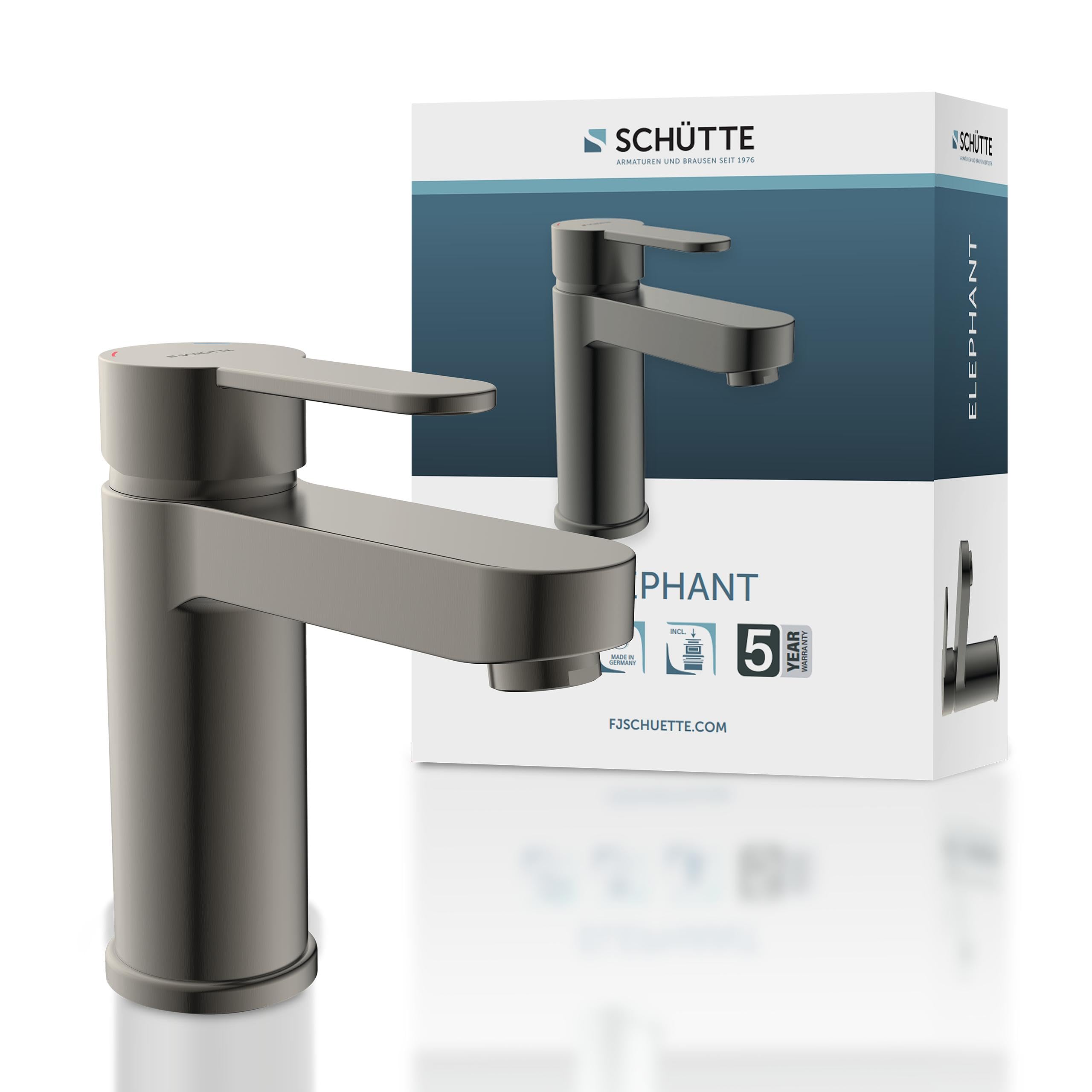 Miscelatore per lavabo Schütte Elephant, elegante miscelatore con rubinetto di scarico per bagno, rubinetto per bagno con scarico a scomparsa, rubinetto per lavabo, grafite opaca, 34212