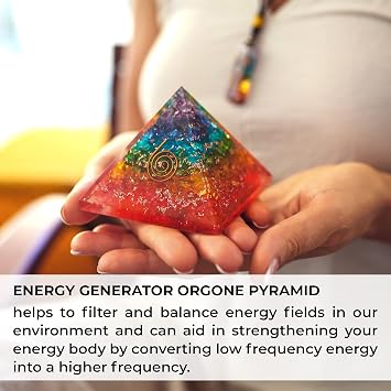Orgonite Crystal Handmade Seven Chakra Gemstone Pyramid - Orgone Chakra Healing Stone Pyramids for Mediation, Yoga, Reiki, Spiritual Gift, Office and Home Decor