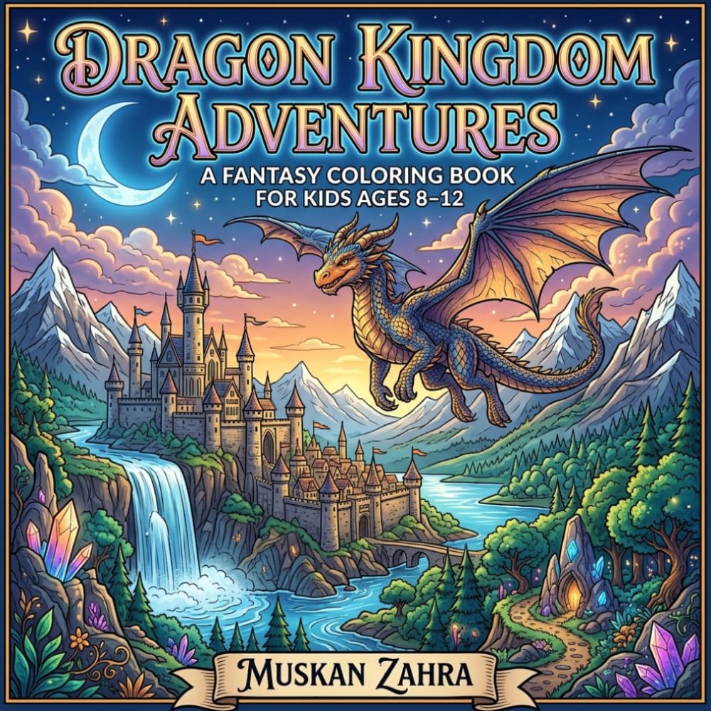 Dragon Kingdom Adventures: A Fantasy Coloring Book for Kids Ages 8–12: Magical Dragons, Castles, Kingdoms, and Enchanted Adventures