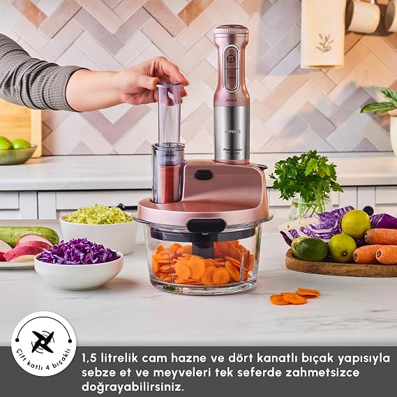 Karaca Mastermaid Prosteel 2500W 6 Blade Long Blender Footed Glass Food Processor, Rosegold
