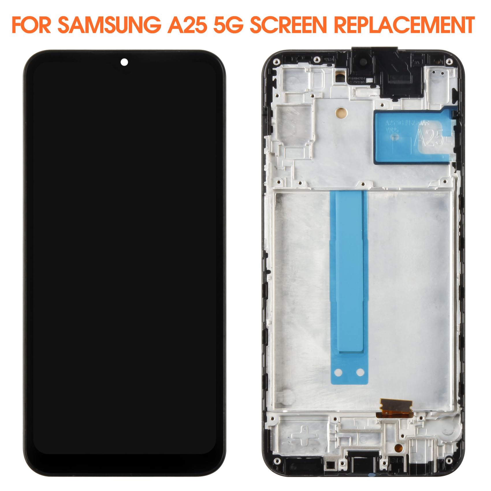Pantalla LCD OLED para Samsung A25 5G LCD Display para Galaxy A25 5G SM-A256E SM-A256B SM-A256U Reemplazo Digitalizer Touch Screen Asamblea con herramientas (Negro, Soporte Huellas Digitales)
