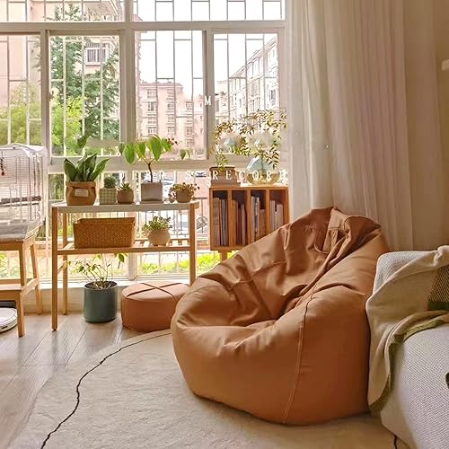 Miniatura 5 de SXBCyan Funda grande de lujo para sofá, puf de piel sintética, impermeable, sin relleno, para exteriores, puff (color naranja, tamaño 31.5 in)