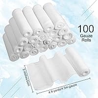 Vista 2 de Treela 100 rollos de vendaje de gasa, 2 pulgadas x 5 yardas, vendajes elásticos de embalaje individual, almohadillas de primeros auxilios sin látex
