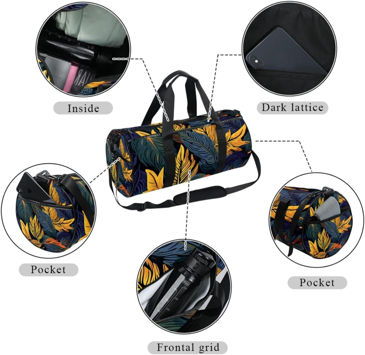 Gym Bags for Women,Duffle Bag for Travel,Abstract Leaves,Gym Bag for Men