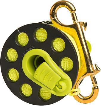 Trident Finger Spool with Handle - Folding Handle Finger Scuba Diving Reel with Fluorescent Yellow Line