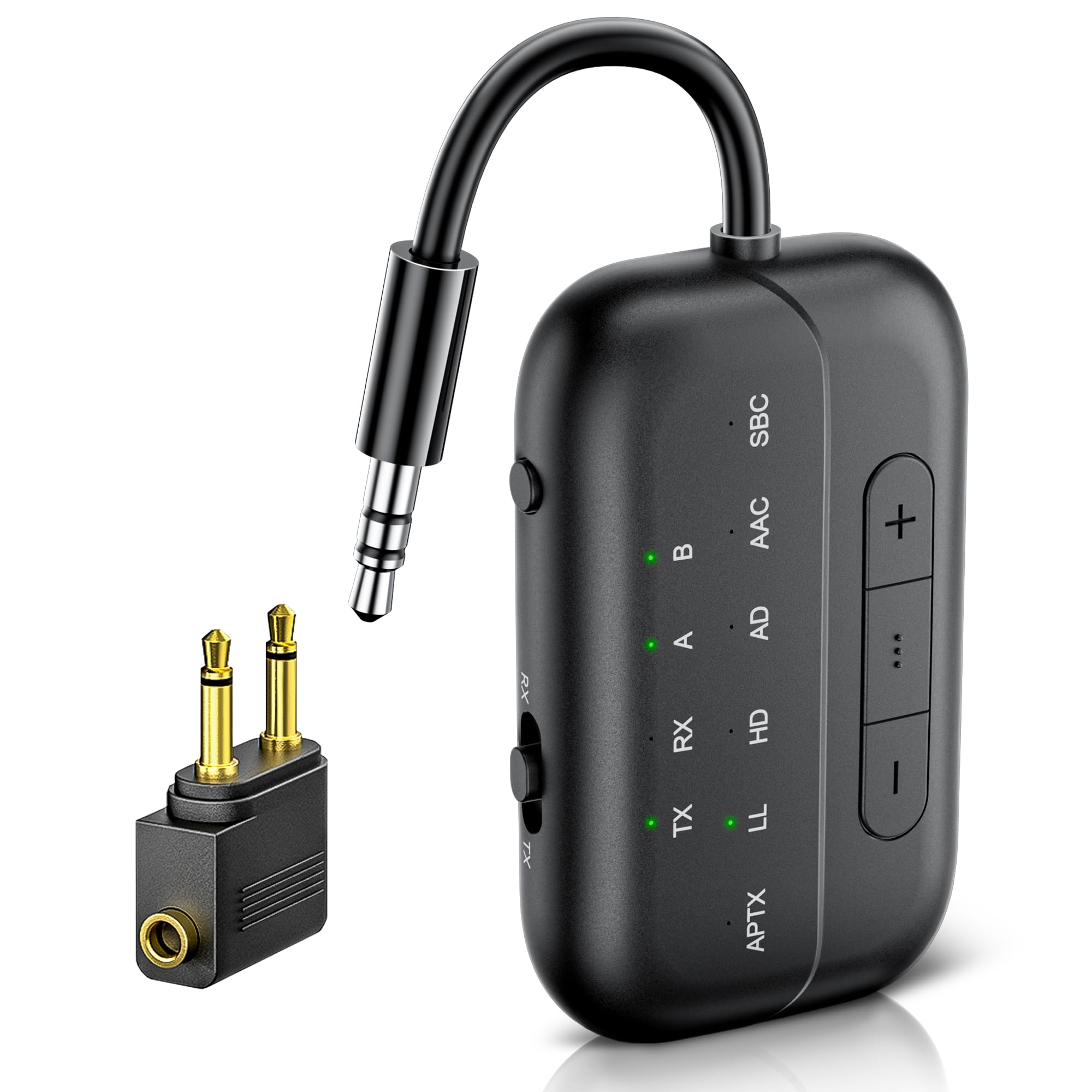2025 Upgraded Bluetooth 5.3 Sender Klinke Splitter Transmitter und Empfänger, Airfly Bluetooth Adapter Flugzeug Gadgets, 3,5mm Aux für 2 Kopfhörer TV PC Stereoanlage, Autoradio