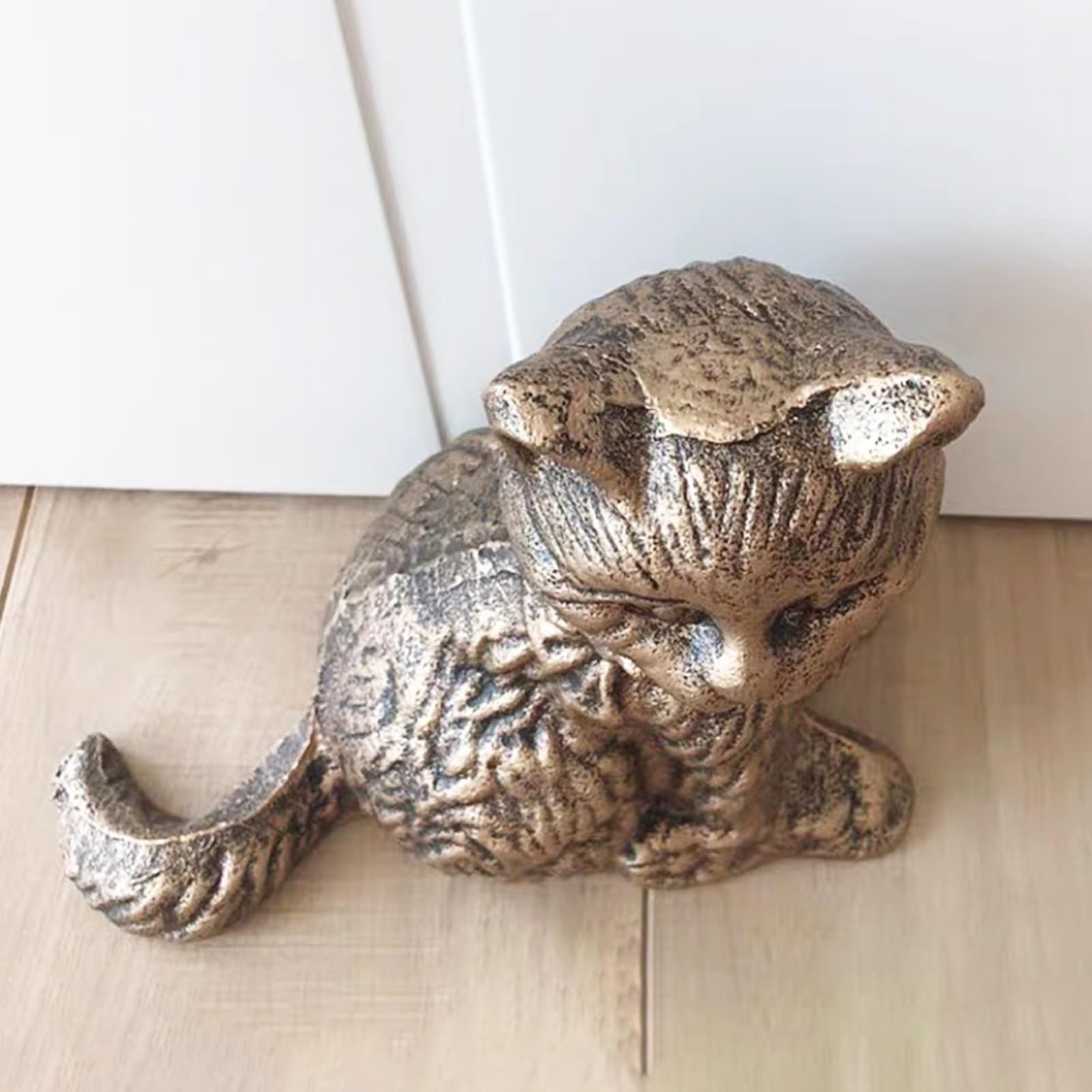 Fermaporte Fermaporta in Ghisa Pesante, Cartello Con Gatto, 2,2 Kg Peso Per Porta Per Casa, Ufficio O Patio, Oro Anticato Fermaporta/cuneo In Stile Rustico