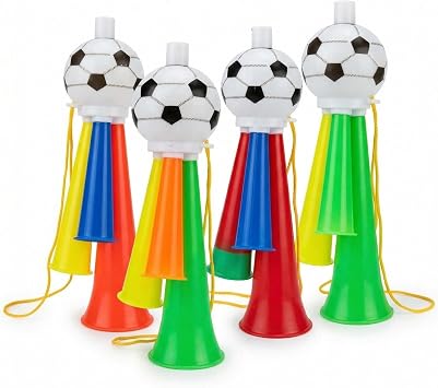 4 Pieces Vuvuzela Horns Stadium Trumpets Loud Reusable Plastic Noise Makers Football Stadium Cheer Fan Horns Trumpet Accessories for Football Fans Sports Events Party Favours Cheering Props