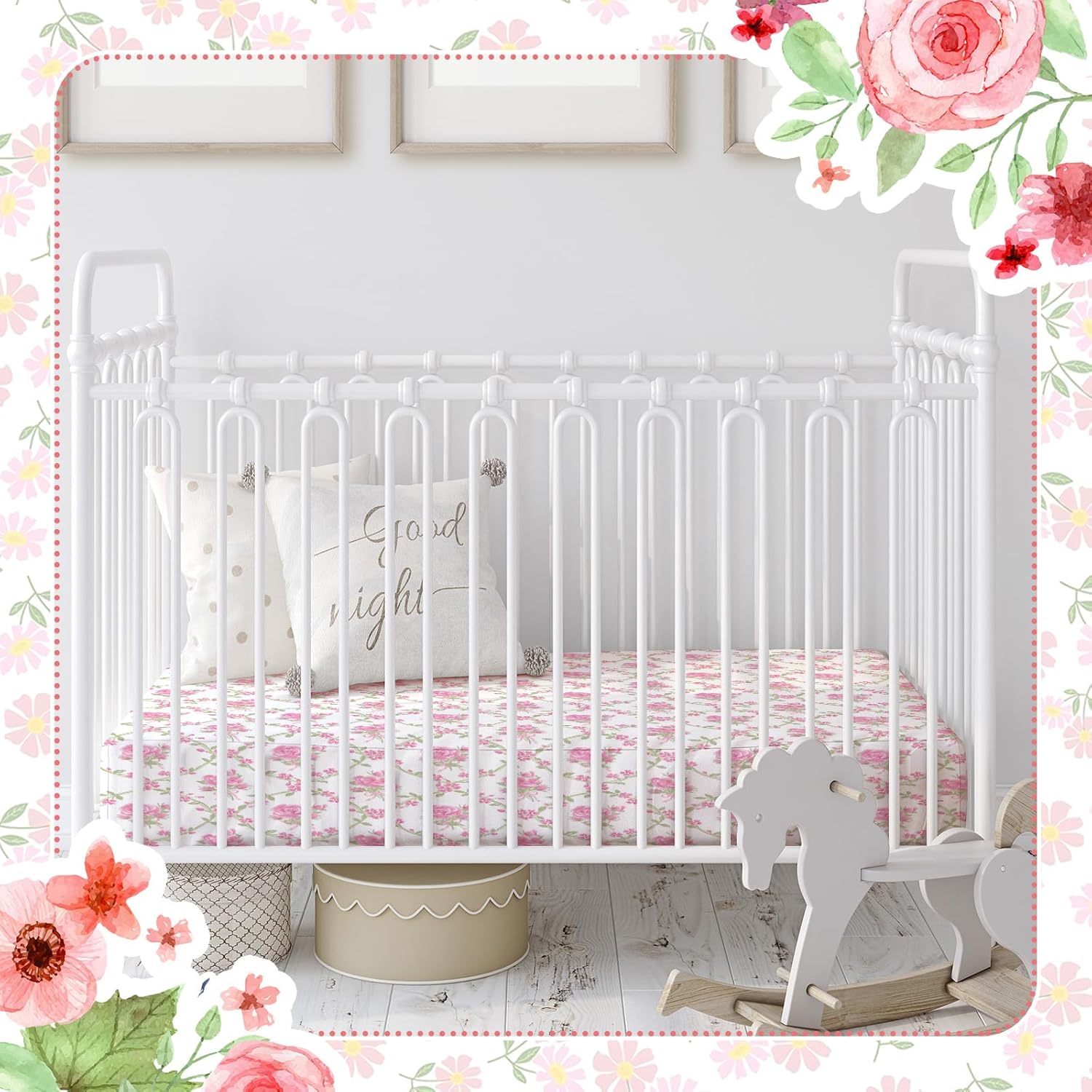Peryiter 4 Pack Crib Sheets for Baby Pink Flower Soft Baby Bed Sheet Set 52'' x 28" Nursery Crib Sheets for Standard Bed Toddler Mattress Nursery Decor Boys Girls Kids