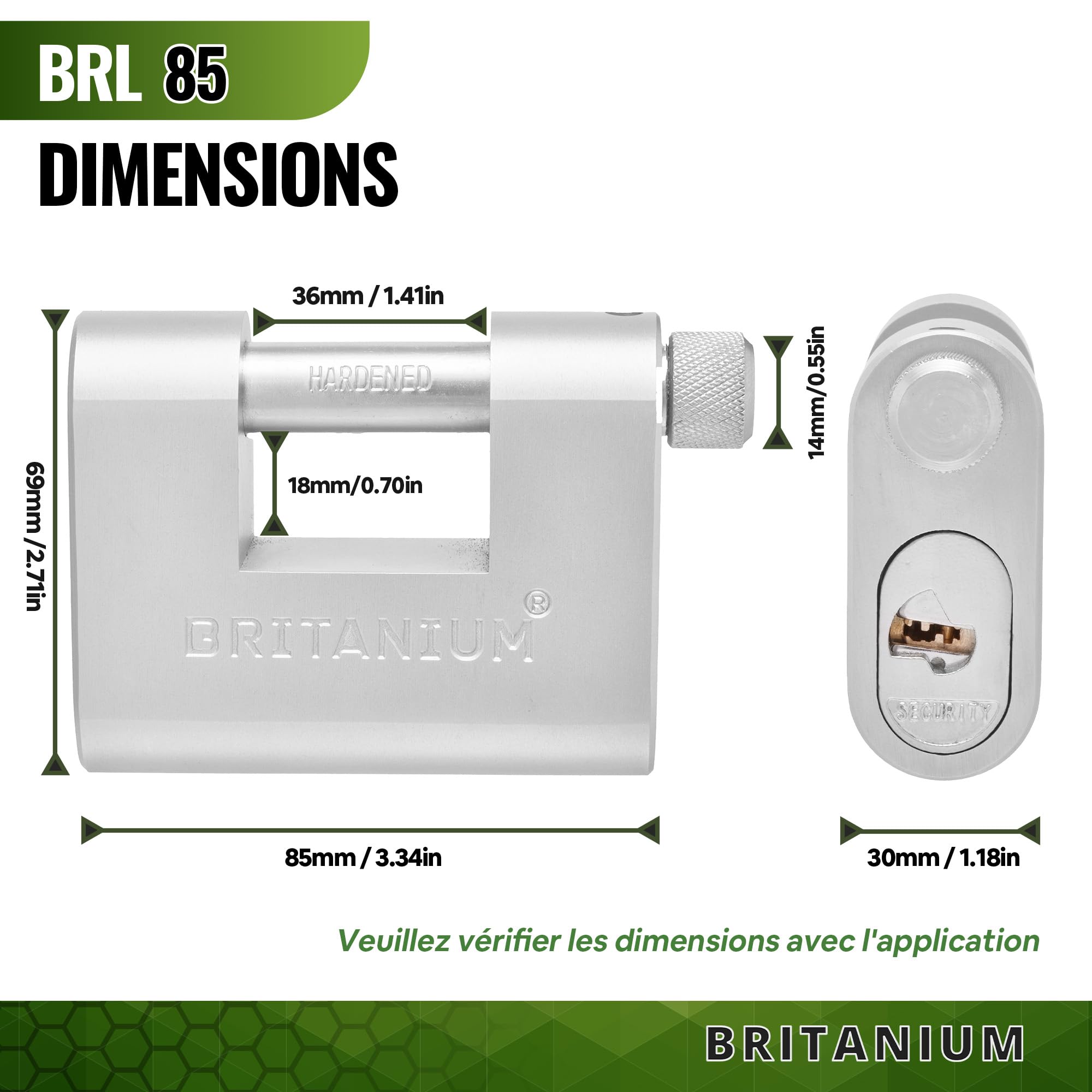 BRL85 Cadenas Container Antivol avec 10 Clés - Anse 14 mm Anti-Cisaille, Acier Allié Nickelé | Serrure de Sécurité pour Portail, Garage, Remorque Attelée