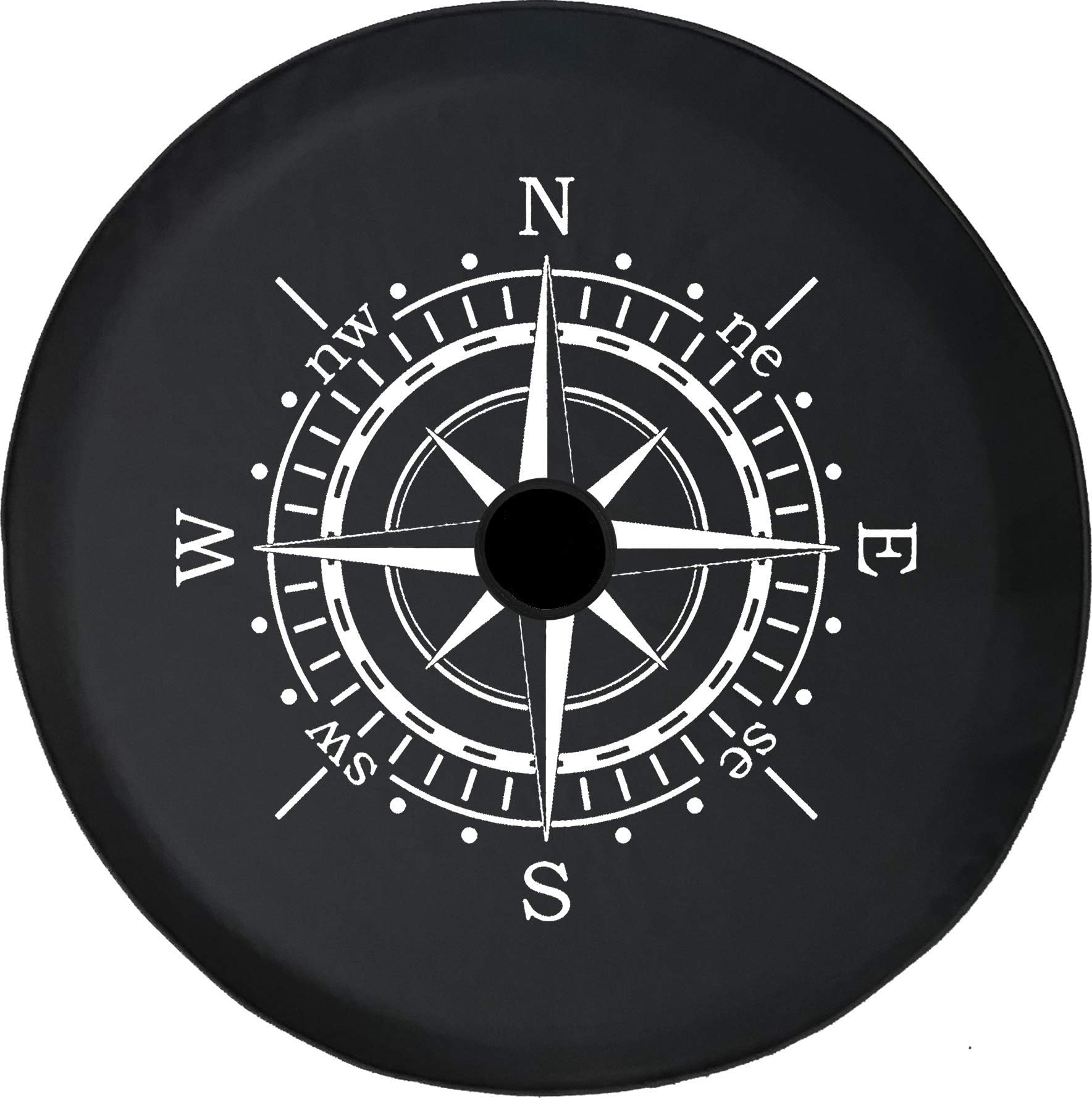 JL Series Spare Tire Cover with Backup Camera Hole Compass Sun Dial Black 32 in