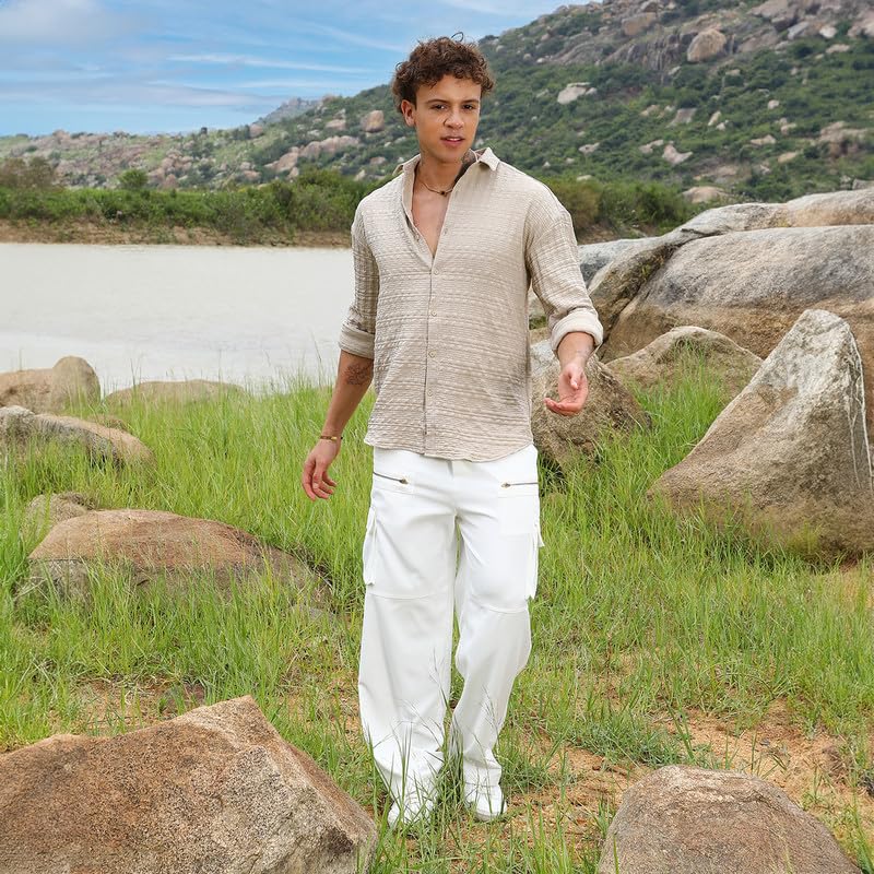 Image of CAHOOT Men's Solid Utility Shirt | Casual Wear | Spread Collar | Long Sleeve | Button Closure | Shirt Crafted with Comfort Fit for Everyday Wear