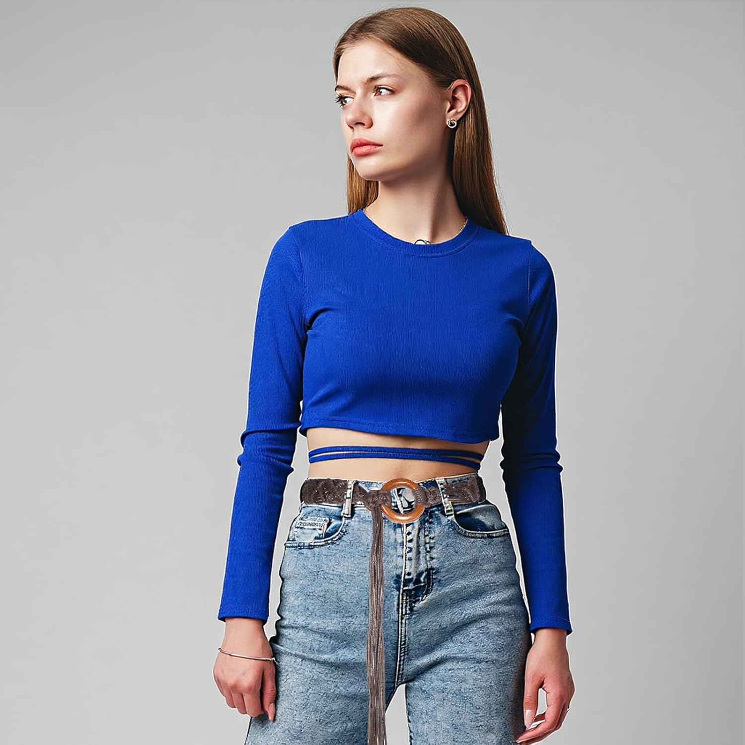 Boho Braid Belt for Women Brown Woven Belt with Ring Clasp Beaded Braided Rope Tie Belts for Bohemian Woven Waist Belts for Dress - Image 5