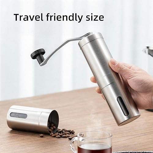 Miniatura 6 de Molinillo de café manual, múltiples ajustes ajustables, molinillo de café de mano portátil con rebabas de cerámica y manivela desmontable para