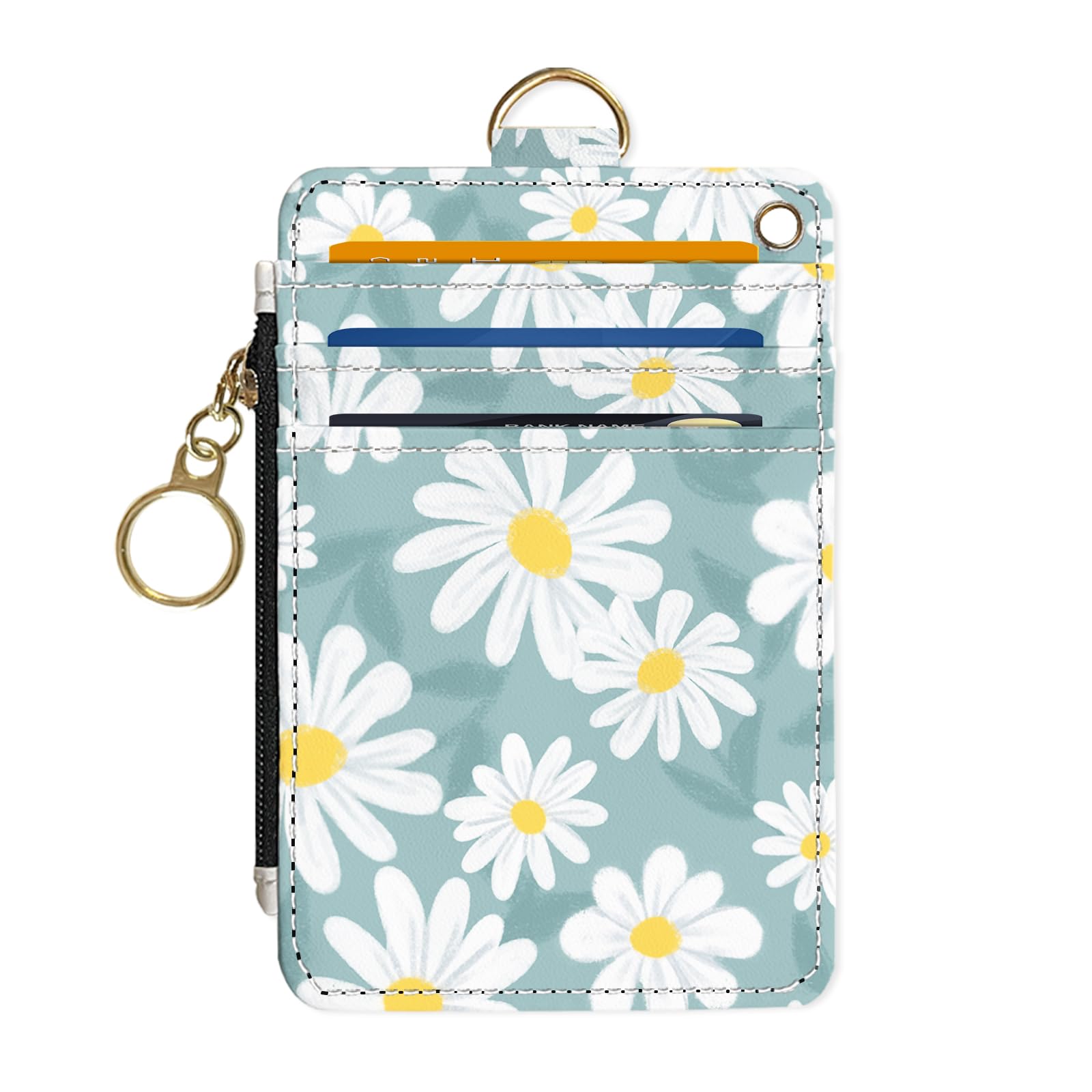 Photo 1 of DATOUCAT Slim Wallet Credit Card Holder, White Daisy L, RFID Wallet Women Cute Small Front Pocket Wallet With Zipper, PU Leather Thin travel RFID Blocking Card Case ID Window,Ladies Gifts
