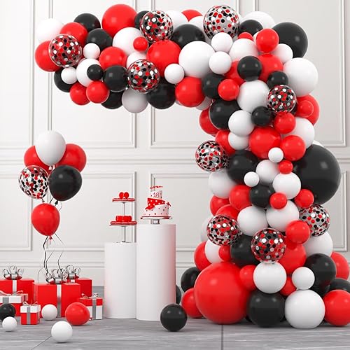 Miniatura 5 de Guirnalda de arco de globos rojos, blancos y negros, guirnalda de globos rojos y blancos para decoración temática de cumpleaños, boda, despedida de