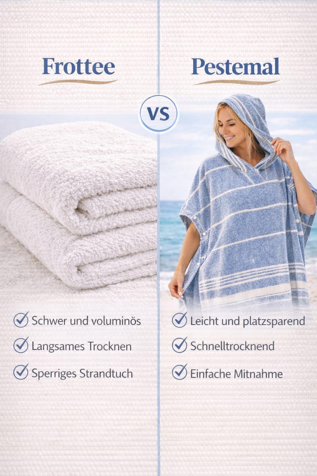 ELY PARKER Poncho de plage pour femme - 100 % coton - Serviette de plage et robe de plage - Poncho de bain Pestemal avec capuche - Léger et séchage rapide pour sauna, plage et piscine - Bleu