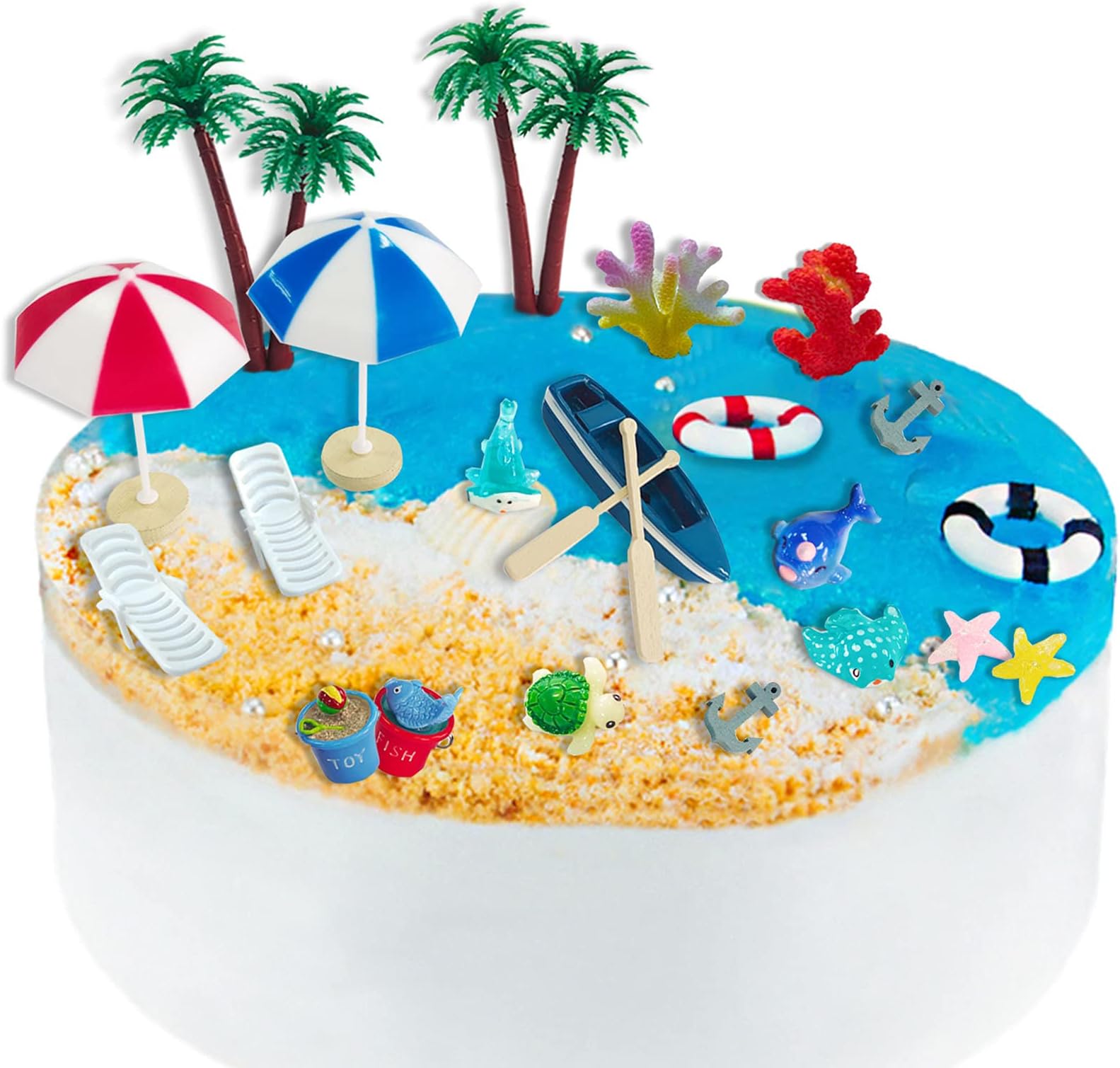 Amazon.com: Summer Beach Happy Birthday Cake Topper Blue Glitter Summer ...