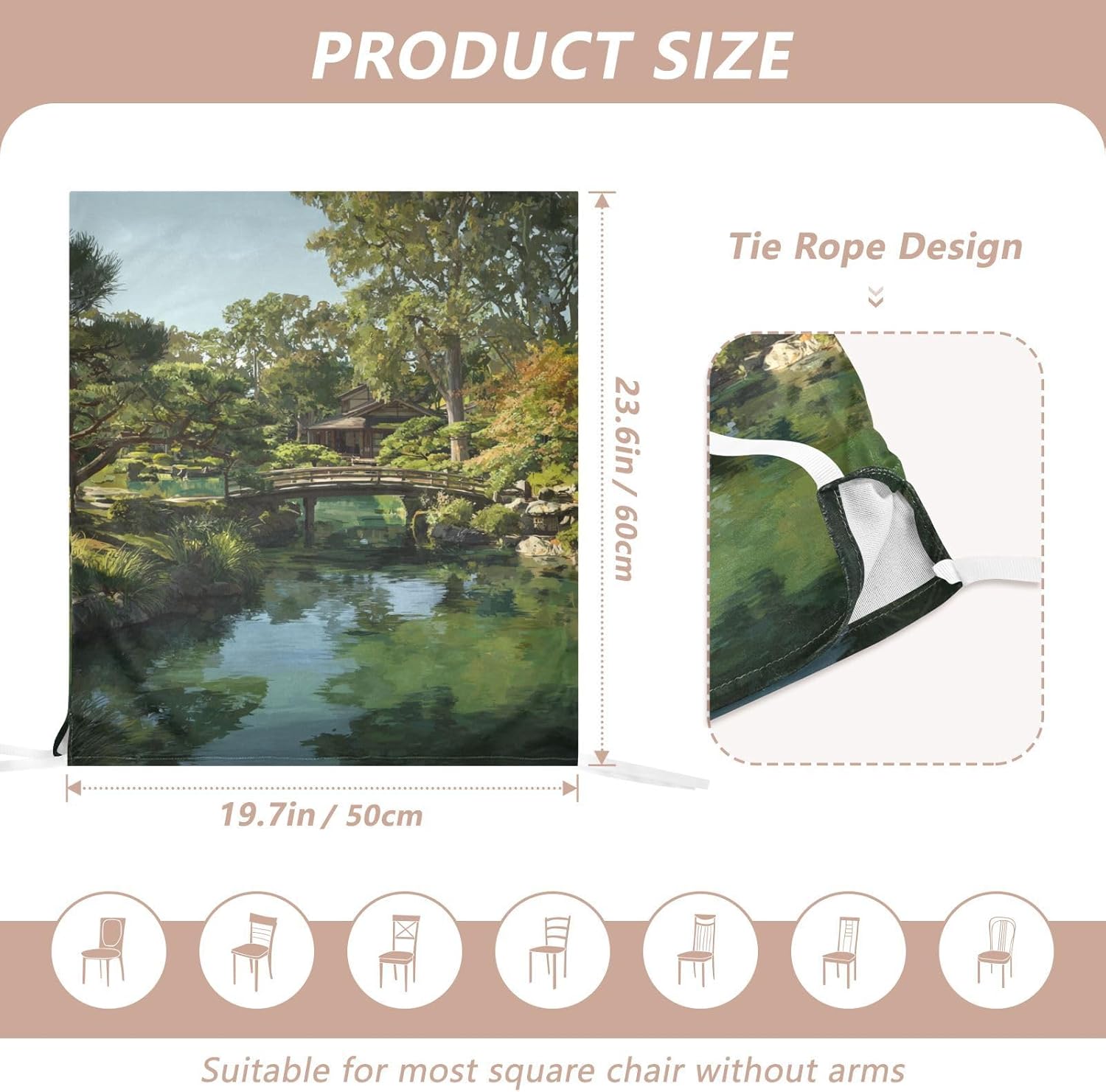 ALAZA Japanese Garden View Chair Back Cover Set of 6, Washable Reusable Removable Chair Slipcovers Decorative Chair Cover for Home Kitchen Wedding Party