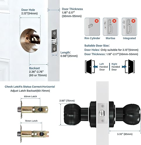 Miniatura 6 de TCFUNDY Cerradura de puerta con teclado inteligente con perilla, cerradura digital de entrada sin llave con asa, perilla electrónica de huellas