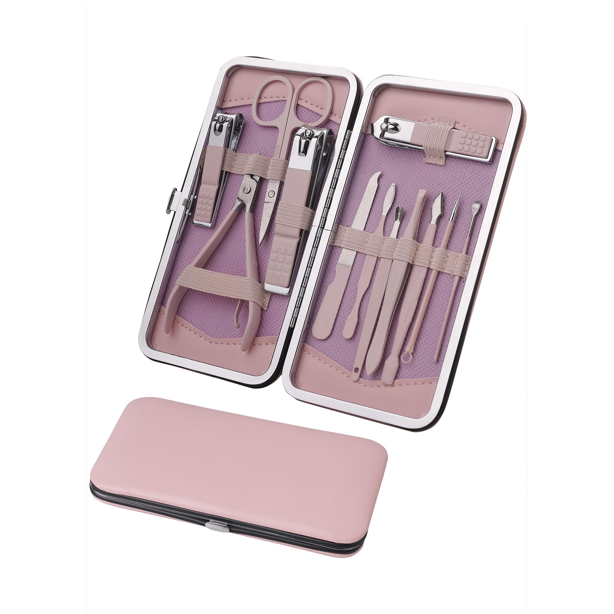 BUNGALOW BEAUTY - 12 PCS Stainless Steel Manicure Set | 1 Cuticle Nipper | 1 Cuticle Pick | 1 Cuticle Pusher | 1 Tweezer | 1 Double Pick | 1 Nail File | 1 Acne Needle | 1 Ear Cleaner | 1 Scissors | 3 Nail Clippers | Lead free | Cadmium Free | Free of Phthalates 3