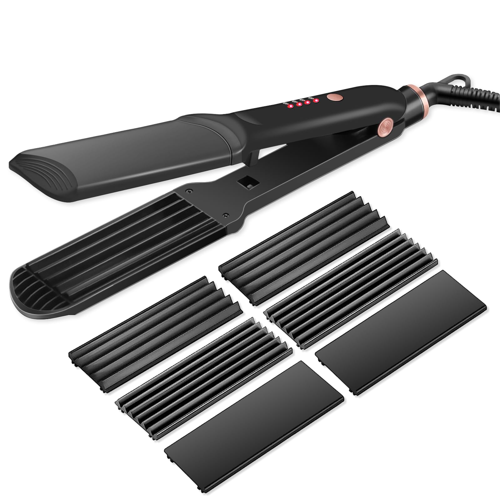 Rosy ForthHair Crimper Hair Waver Straightener Iron with 4 Interchangeable Ceramic Plates, Hair Styler Crimping Iron for Hair Volumizing, Straightening with 4 Heat Settings Adjustable Temperature