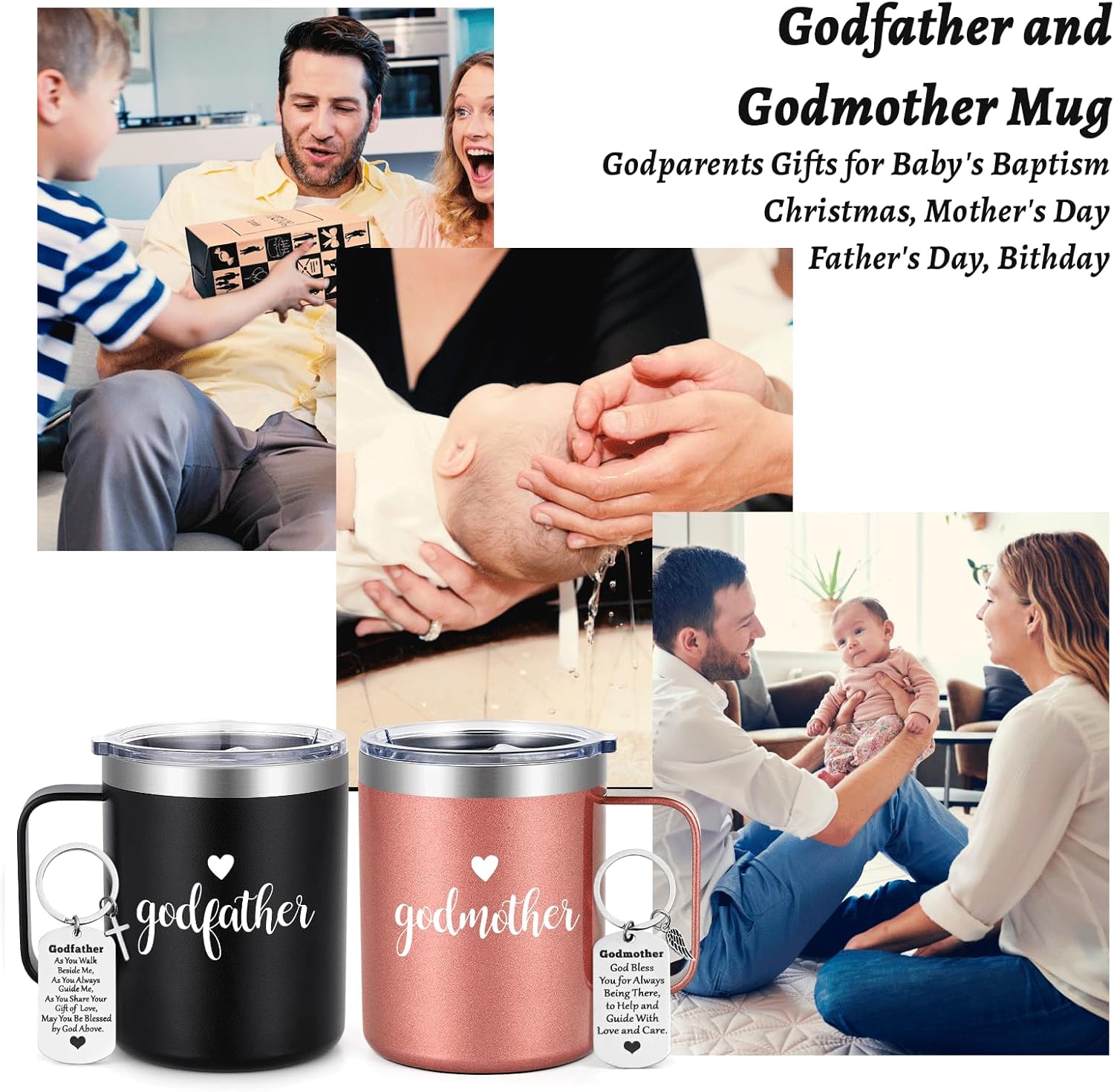 LiqCool Godparents Proposal Gift, Godmother & Godfather Mug Set, God Parents Presents Proposal, Christmas Godparents Gifts from Godchild, Gifts for Godmother Godfather, 12 Oz Black & Rose Gold - Image 4
