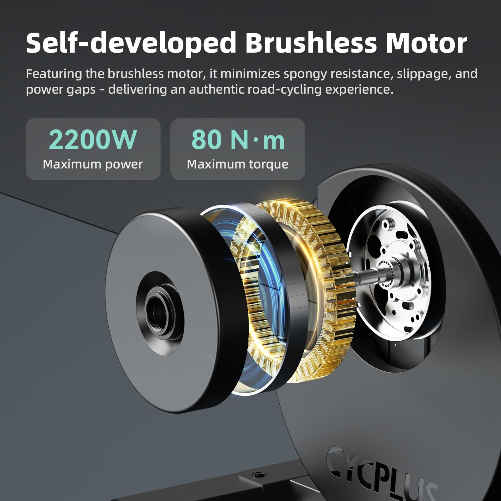 CYCPLUS R200 Smart Indoor Bike Trainer, 2200W Brushless Motor, 19% Gradient Simulator, BLE & ANT+ Dual Mode, Virtual Shifting, Uphill/Downhill Simulation, Super Silence for Realistic Indoor Cycling