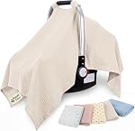 100% Organic Cotton Car Seat Cover 90 x 126 CM Soft Touch with Breathable Canopy Protective Car Seat Cover Baby for All Seasons Lightweight Seat Cover for Infant Travel Comfort (Pink)