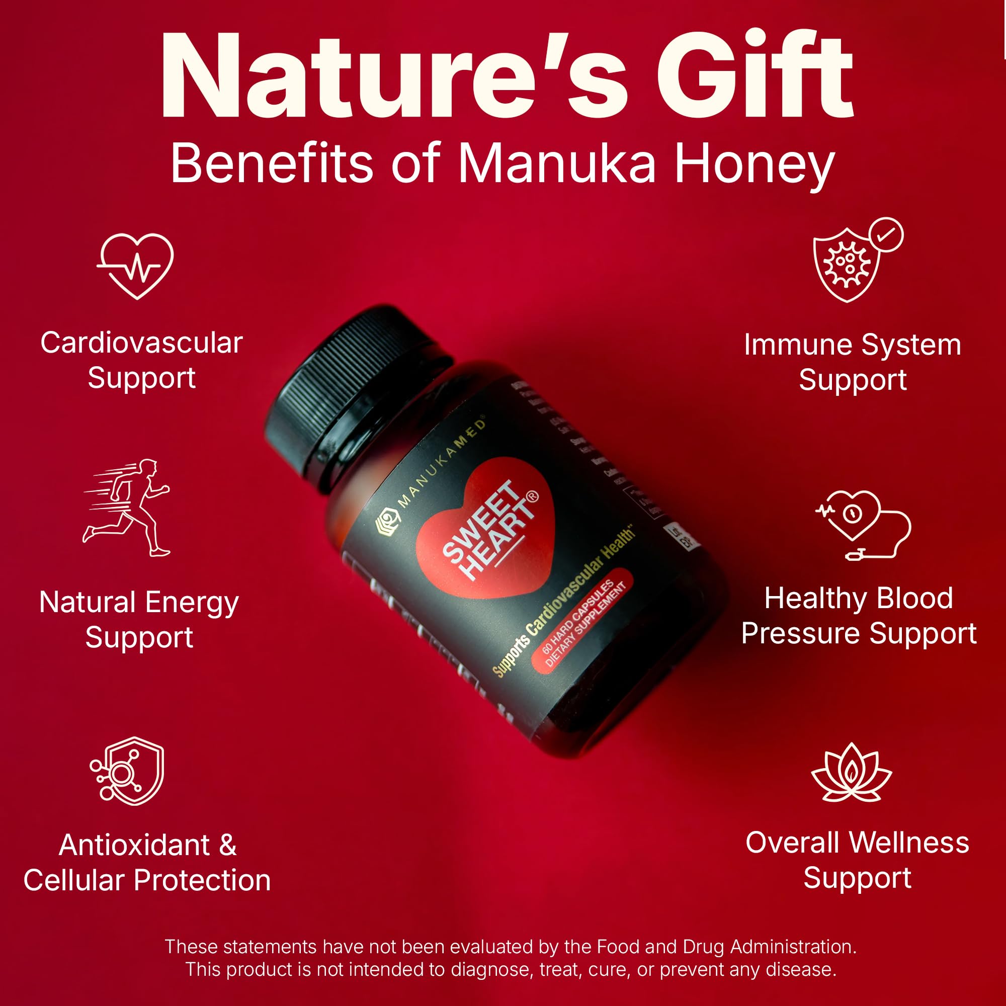 Sweetheart Natural Cholesterol Support Supplement - Manuka Honey Modified Royal Jelly Peptides - 60 Capsules, New Zealand Manuka Honey — Amazon image 3