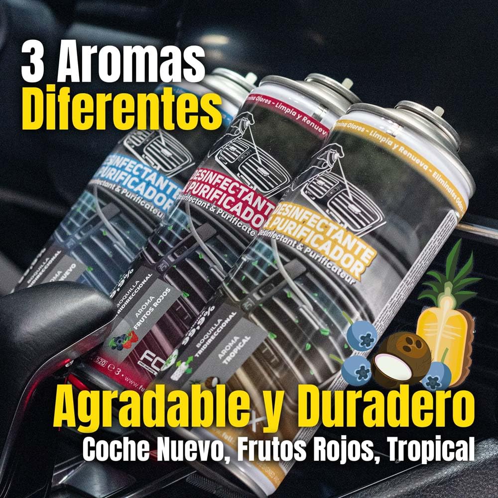 Spray Limpiador Purificador Conductos Aire Acondicionado Coches - Ambientador Aroma Coche Nuevo - Restaura Frescor, Tratamiento con Fragancia Agradable Olor