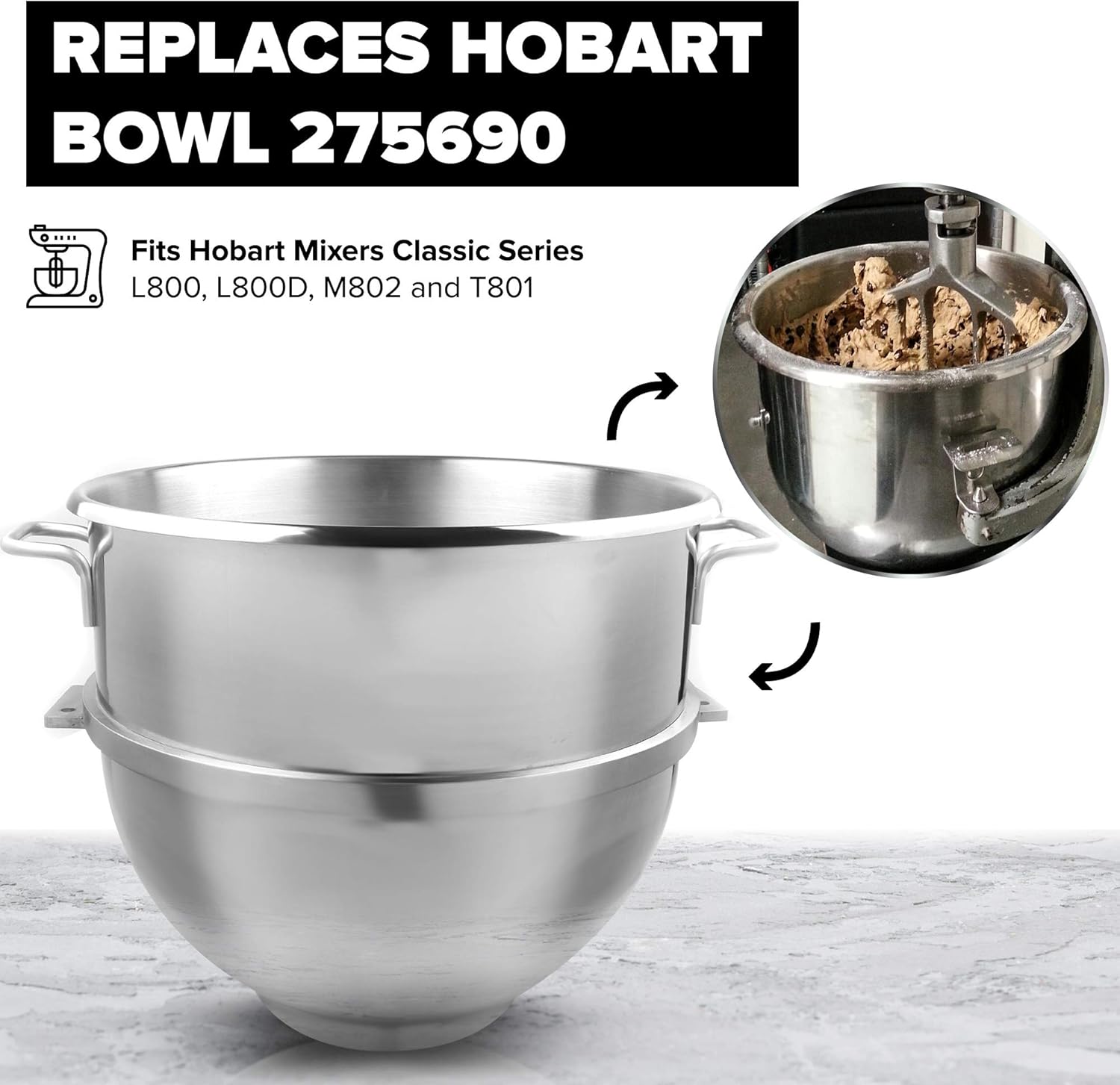 Vollum 80-Quart Commercial Stainless Steel Mixing Bowl for Hobart Mixer - Hobart Equivalent