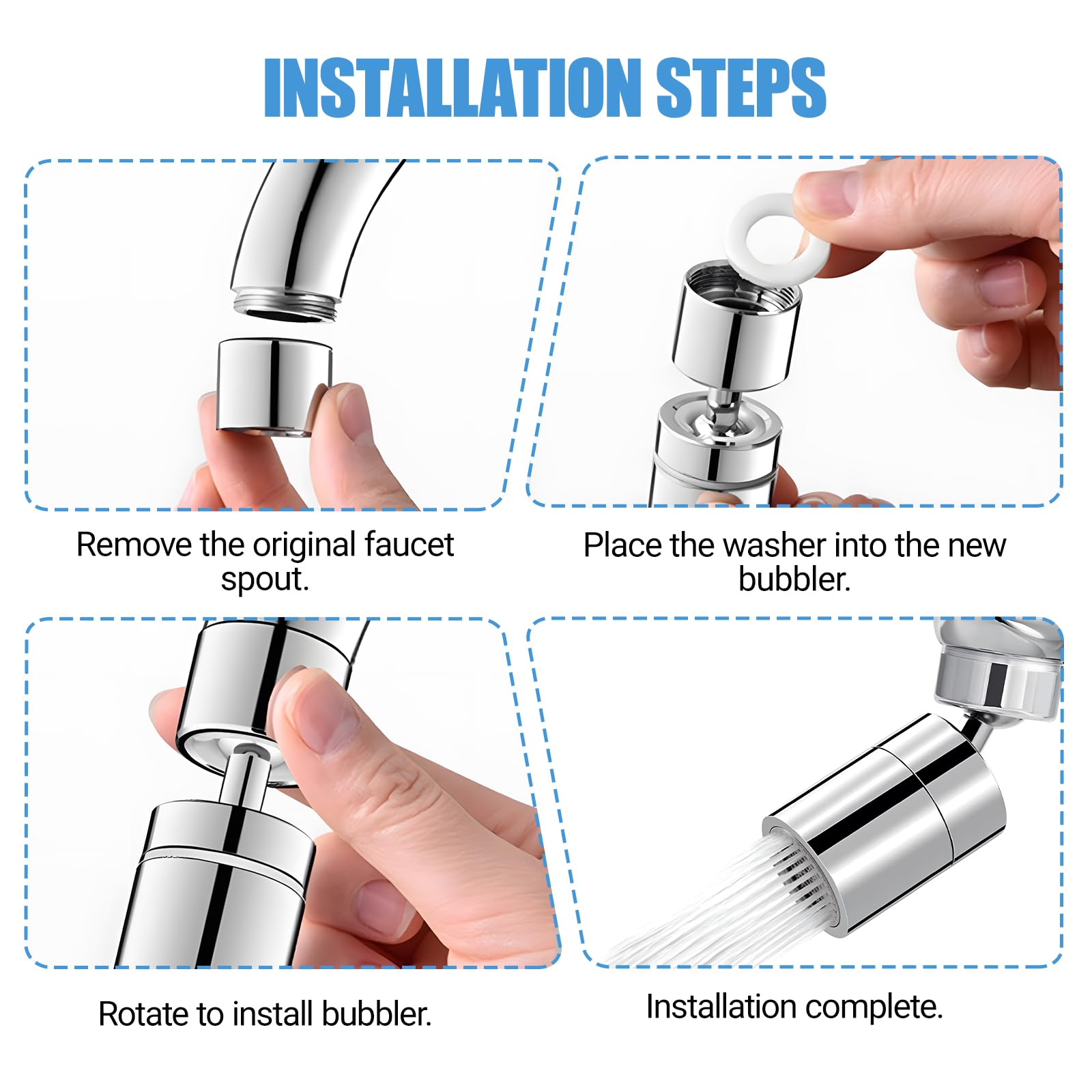 2pcs Tap Adapter for Kitchen Sink 360°Swivel Faucet Extender Universal Kitchen Tap Adapter Attachment, Silver - Image 2