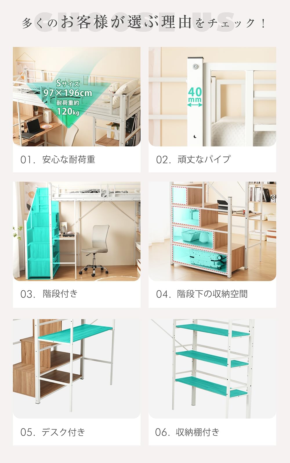 Amazon｜システムベッド 机付き シングル ロフトベッド デスク付き