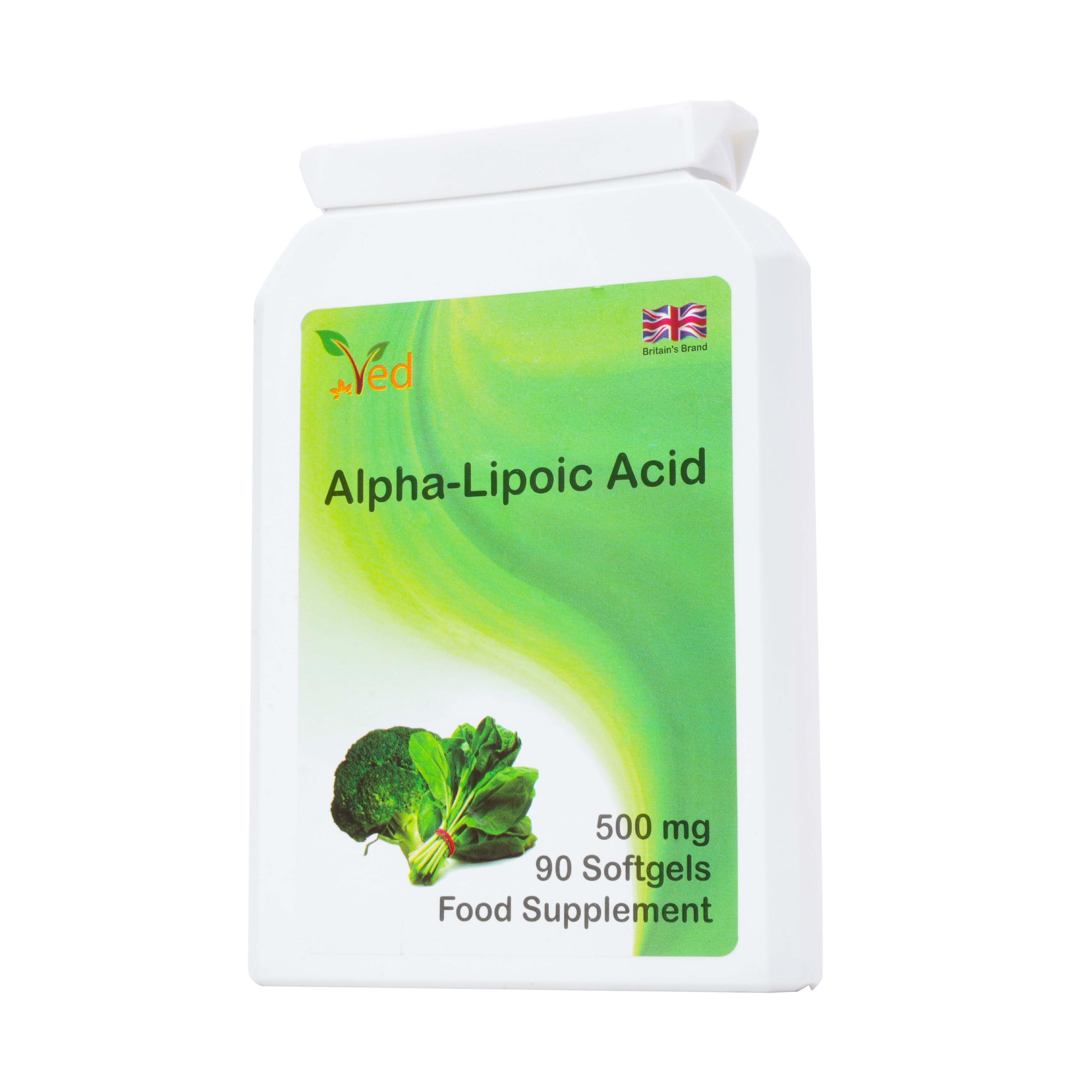Ved Alpha Lipoic Acid | Non-GMO, Gluten Free | Helps Maintain Blood Sugar Level | 500mg, 90 Softgels