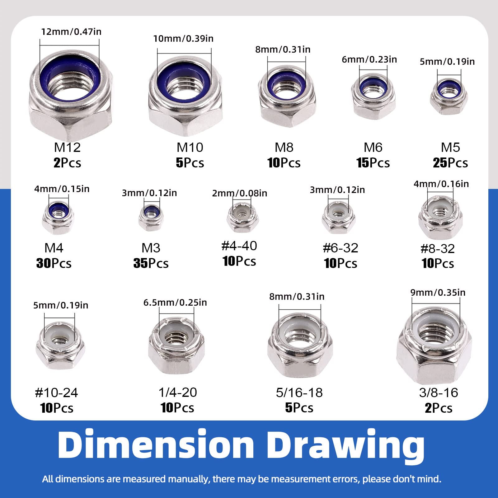 Dadi Autobloccanti Nylon 1/4-20 100 Dadi Di Arresto Esagonali Con - Foto 9