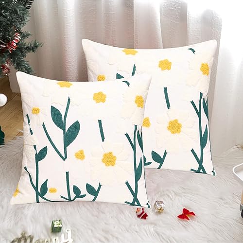 Miniatura 3 de Pilmandu Juego de 2 fundas de almohada decorativas bordadas para sofá fundas de almohada cuadradas para dormitorio sofá decoración de granja 18 x 18